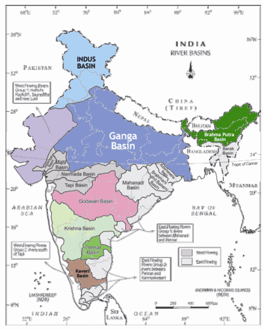 Map Showing Major River Basins In India 1 
